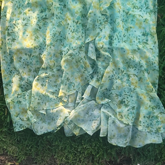 Kensie mint green yellow floral racerback sleeveless ruffled dress 8 - Picture 11 of 14